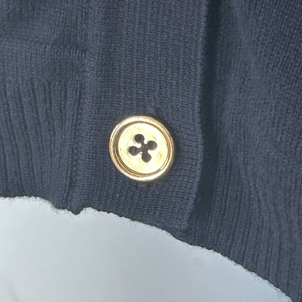 Preppy Nautical Navy Cardigan Sweater Gold Buttons PM Mock Neck Ribbed Jones NY - Picture 4 of 6